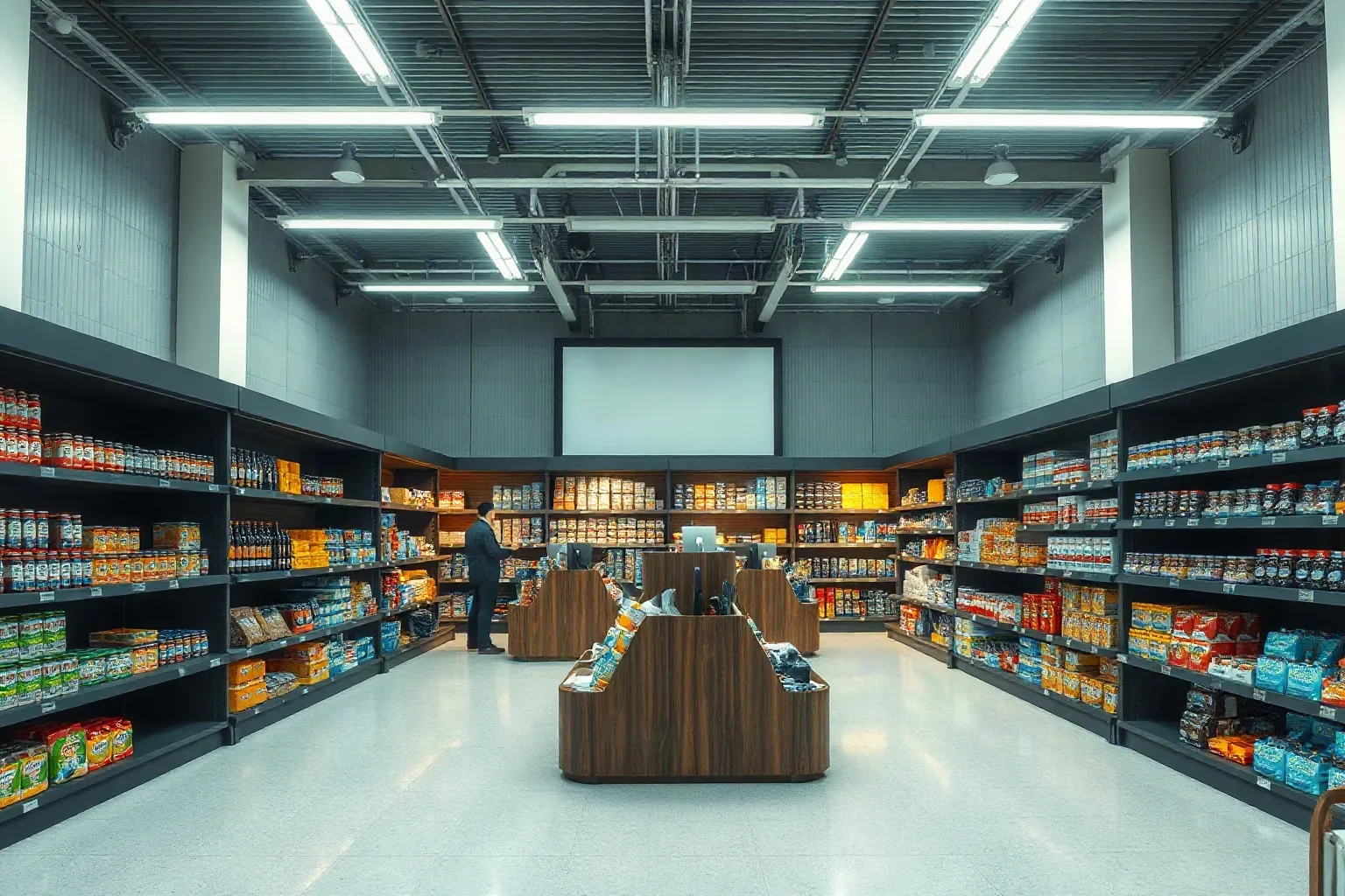 A neatly stocked retail shelf in a small shop