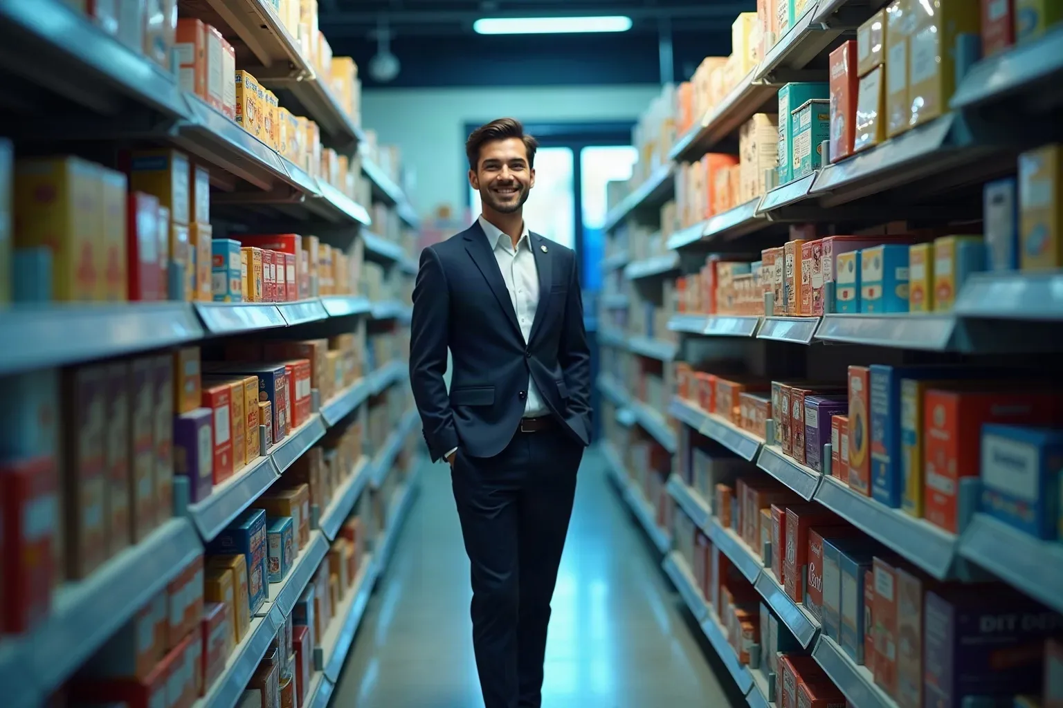 Retail shelf in a small business premises stocked with forward-facing goods
