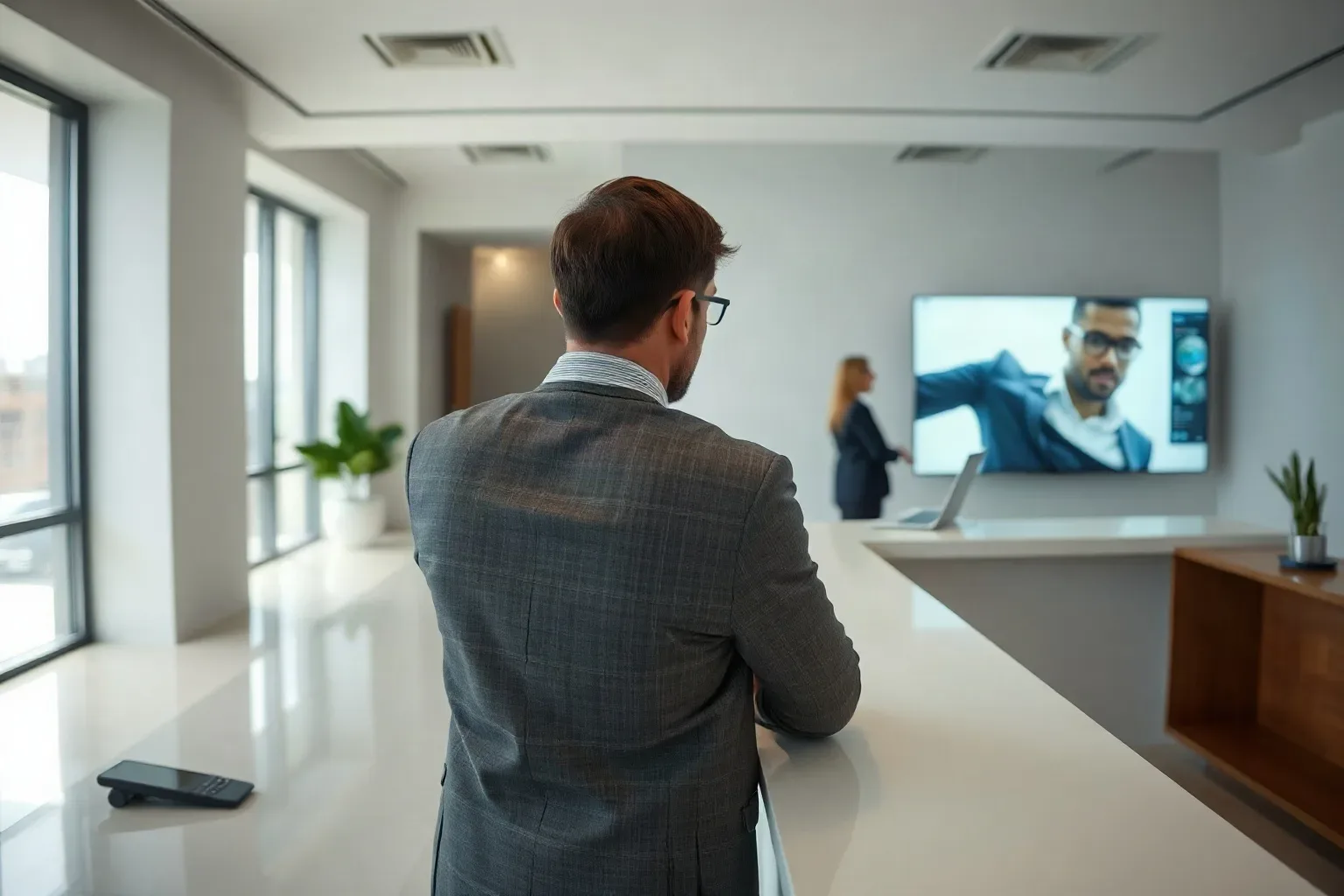 A clean reception desk in a professional office
