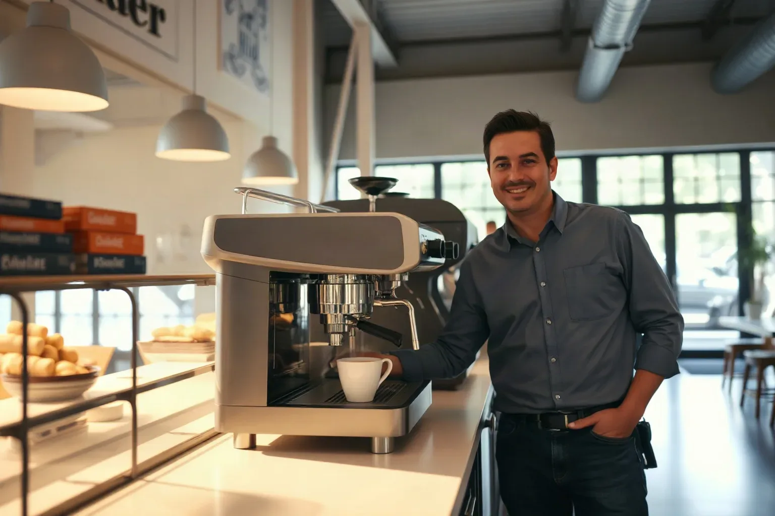 Commercial espresso machine on a café counter