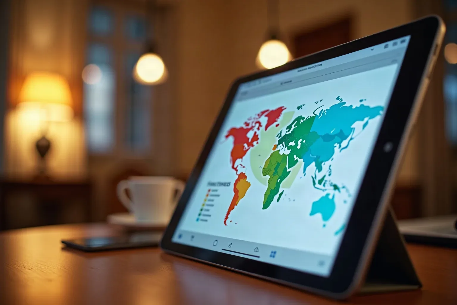 Tablet on a desk, its screen displaying an abstract shared-audience overlap map between two complementary retail brands with