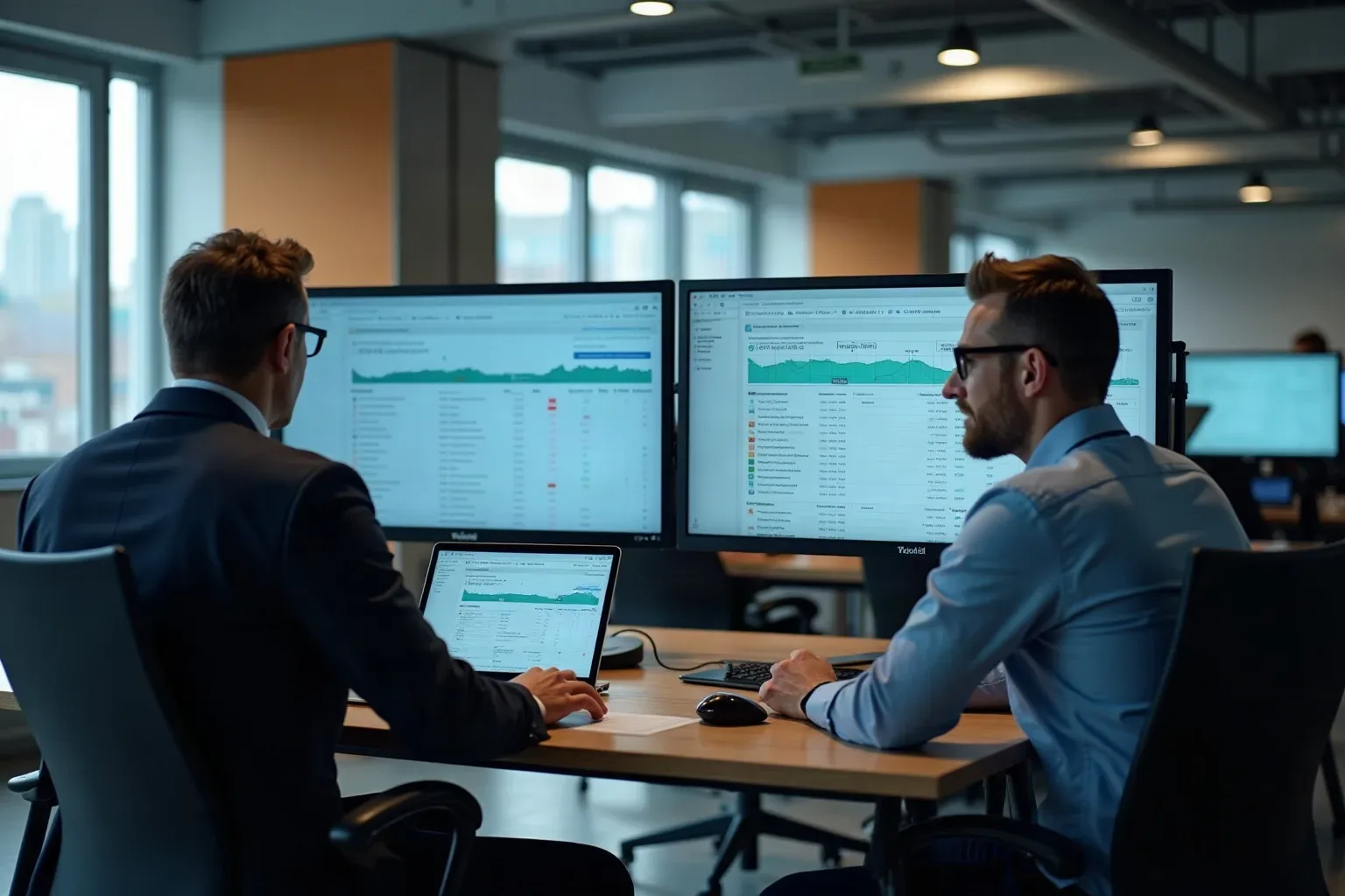 Desks in a SaaS-style open workspace