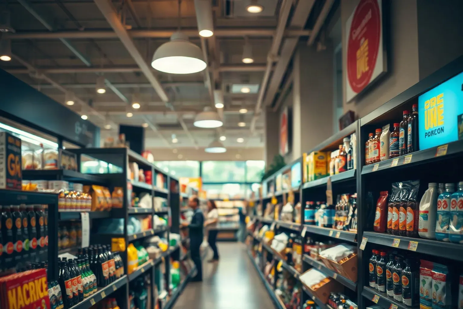 Neatly stocked retail shelf in a small retail shop