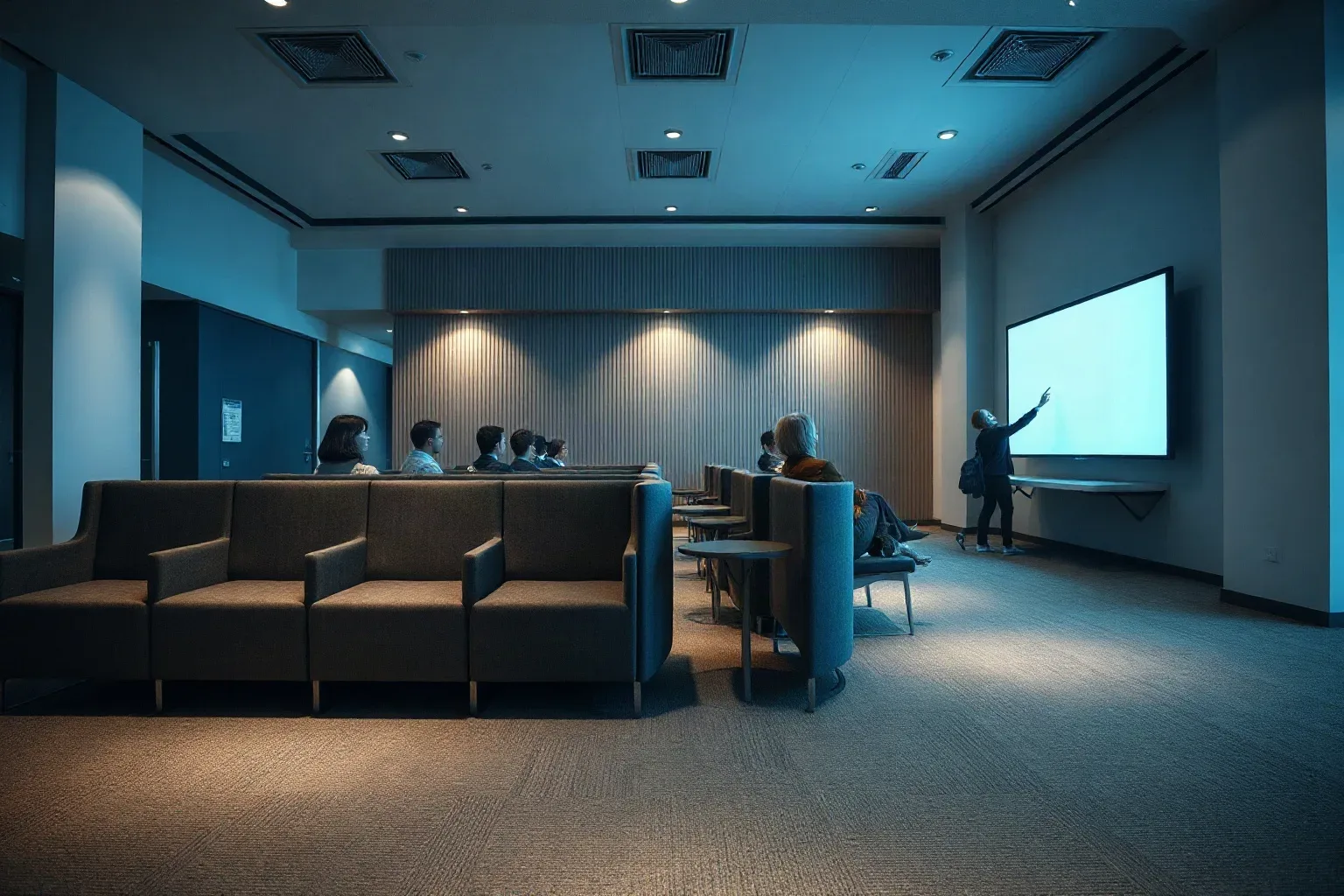 Upholstered waiting-room chairs in a professional service suite