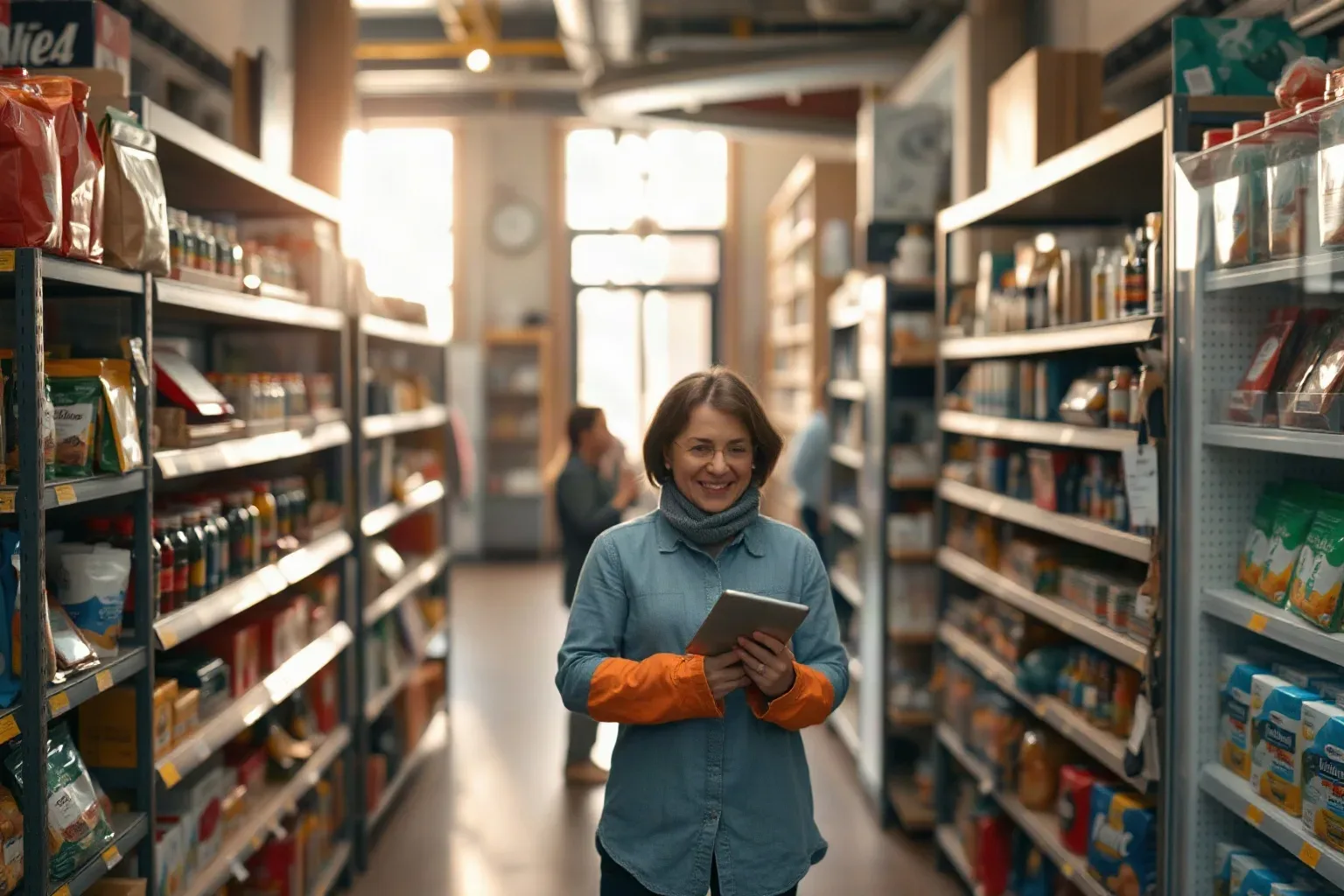 A neatly stocked retail shelf in a small business